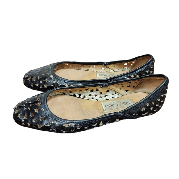 Jimmy Choo Laser Cut Pointed Toe Flats Black Patent Leather Shoes Size 36.5 - Picture 5 of 12